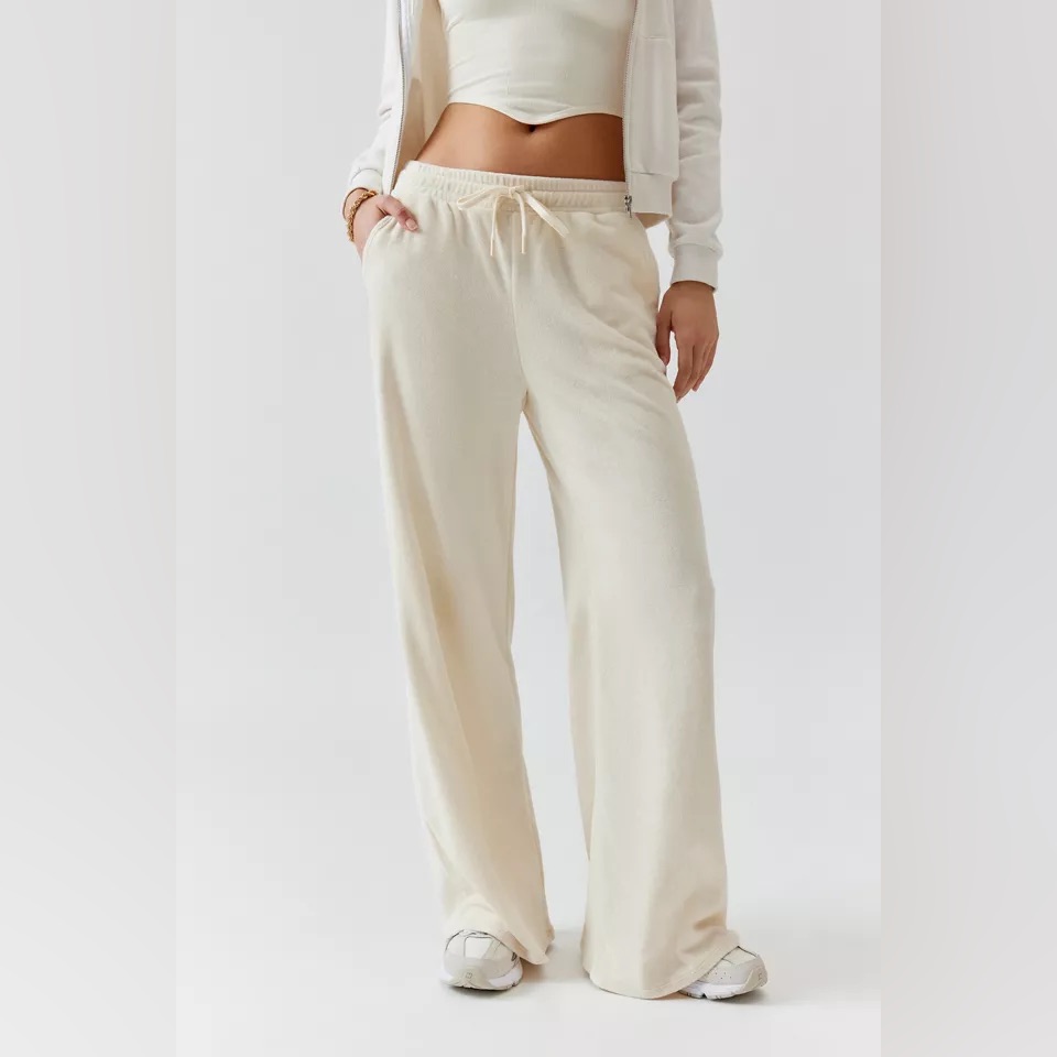 Beyond Yoga Tropez Terrycloth Pull-On Wide Leg Pant Cream Size Large